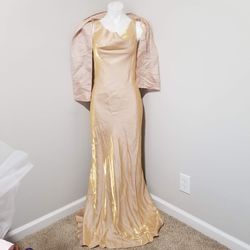 Vintage Gold Size 12 Military Plus Size Floor Length Straight Dress on Queenly