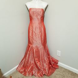 Style Vintage Morgan and Co Red Size 8 Coral Jersey Shiny Vintage Mermaid Dress on Queenly