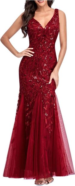 Ever Pretty Red Size 4 Sequined Sheer Floor Length Mermaid Dress on Queenly