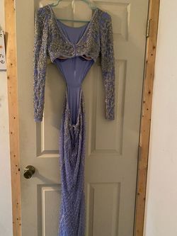 Sherri Hill Blue Size 4 Long Sleeve Sleeves Military Straight Dress on Queenly