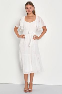 Lulus White Size 4 Midi Plunge Belt Cocktail Dress on Queenly