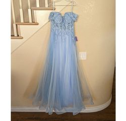 Style Light Blue Sweetheart Neckline Floral Corset Ball Gown Dress  Cinderella Blue Size 8 Floor Length Corset Ball gown on Queenly