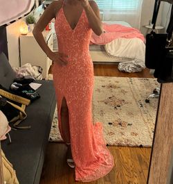 Prom Pageant Couture Orange Size 00 Black Tie Pageant Jersey Floor Length Side slit Dress on Queenly