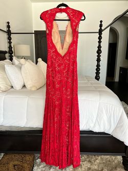 Jovani Red Size 2 Sheer Sequined Straight Dress on Queenly