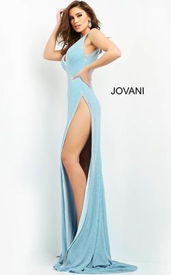 Jovani Blue Size 4 Medium Height Floor Length Side slit Dress on Queenly