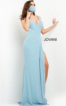 Jovani Blue Size 4 Black Tie Floor Length Side slit Dress on Queenly
