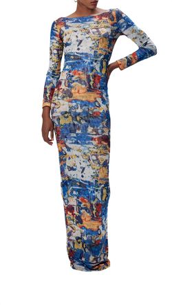 Style 1-1639698307-3775 RONNY KOBO Blue Size 16 Plus Size Free Shipping Floor Length Print Straight Dress on Queenly