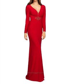 Style 1-1659531329-5 MAC DUGGAL Red Size 0 Long Sleeve Black Tie Straight Dress on Queenly