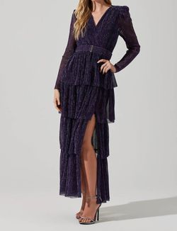 Style 1-1812175421-3014 ASTR Purple Size 8 Plunge Floor Length SIde slit Dress on Queenly