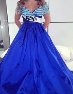 Tarik Ediz Blue Size 6 Mini Floor Length Free Shipping Ball gown on Queenly