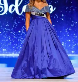 Tarik Ediz Blue Size 6 Pageant Mini Floor Length Jersey Ball gown on Queenly