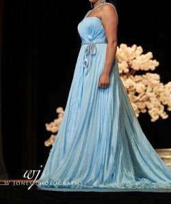 Sherri Hill Blue Size 8 Floor Length Jersey A-line Dress on Queenly