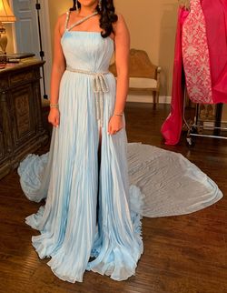 Sherri Hill Blue Size 8 Floor Length Jersey A-line Dress on Queenly