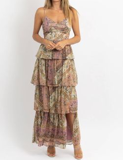 Style 1-2078128218-3236 OLIVACEOUS Purple Size 4 Military Polyester Pattern Spaghetti Strap Straight Dress on Queenly