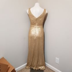 Style 1233 Bill Levkoff Gold Size 6 Sequined Bridesmaid A-line Dress on Queenly