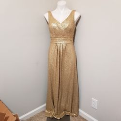 Style 1233 Bill Levkoff Gold Size 6 Military Sequined Bridesmaid 1233 Floor Length A-line Dress on Queenly