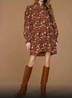 Style 1-2457193013-3236 Olivia James the Label Brown Size 4 Sleeves Long Sleeve V Neck Pockets Cocktail Dress on Queenly