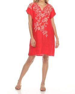 Style 1-249102063-2901 Johnny Was Red Size 8 Mini V Neck Pockets Tall Height Cocktail Dress on Queenly