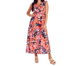 Style 1-2537854342-3236 mudpie Orange Size 4 Free Shipping Military Floor Length Floral Straight Dress on Queenly