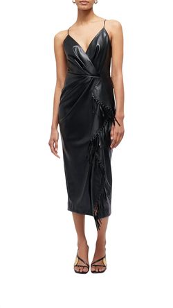Style 1-2622120789-3321 JONATHAN SIMKHAI Black Size 0 Spandex Polyester V Neck Fringe Cocktail Dress on Queenly