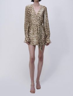 Style 1-2749744005-1498 JONATHAN SIMKHAI Gold Size 4 Silk Sleeves Sorority Rush Long Sleeve Cocktail Dress on Queenly