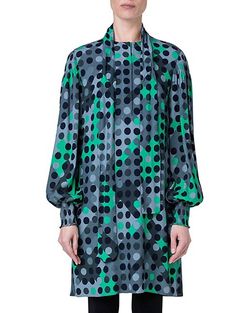 Style 1-2773352566-1901 AKRIS PUNTO Green Size 6 Sleeves High Neck Print Cocktail Dress on Queenly