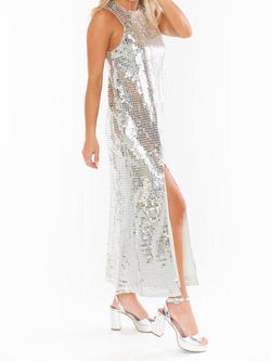 Style 1-2846539382-3011 Show Me Your Mumu Silver Size 8 Sequined Polyester Side slit Dress on Queenly