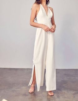 Style 1-2888430202-3236 DO+BE White Size 4 Halter Bachelorette Jumpsuit Dress on Queenly