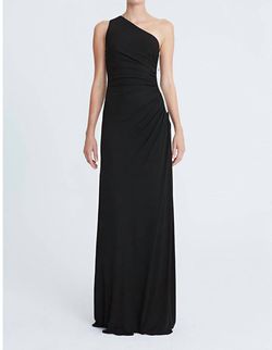 Style 1-2926450037-649 HALSTON HERITAGE Black Size 2 Jewelled One Shoulder Jersey Floor Length Straight Dress on Queenly
