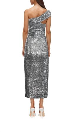 Style 1-3319199656-3351 JONATHAN SIMKHAI Silver Size 2 Bustier One Shoulder Sequined Cocktail Dress on Queenly