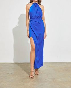 Style 1-3364589187-3471 DO+BE Blue Size 4 High Neck Side slit Dress on Queenly