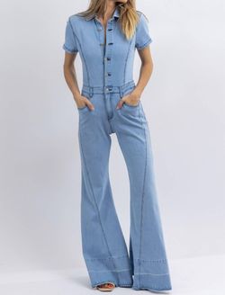 Style 1-3385413311-2696 SISTERS Blue Size 12 Flare Floor Length Fitted Plus Size Jumpsuit Dress on Queenly