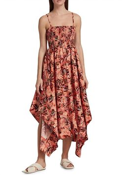 Style 1-3651642294-1901 A.L.C. Orange Size 6 Square Neck Mini Print High Low Straight Dress on Queenly