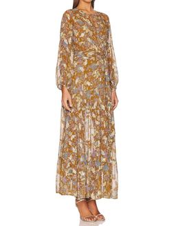 Style 1-3860917700-3855 Karina Grimaldi Brown Size 0 Free Shipping Floor Length Print Straight Dress on Queenly