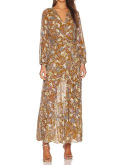Style 1-3860917700-3855 Karina Grimaldi Brown Size 0 Free Shipping Floor Length Print Straight Dress on Queenly