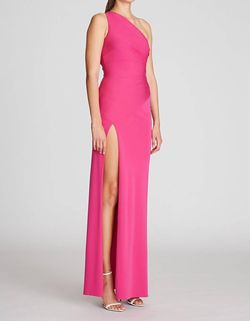 Style 1-3916124304-649 HALSTON HERITAGE Pink Size 2 One Shoulder Jersey Floor Length Side slit Dress on Queenly