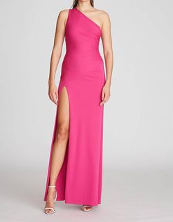 Style 1-3916124304-649 HALSTON HERITAGE Pink Size 2 One Shoulder Jersey Floor Length Side slit Dress on Queenly