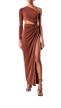 Style 1-3980710439-3471 RONNY KOBO Brown Size 4 Free Shipping Jersey Cocktail Dress on Queenly