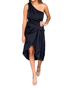 Style 1-4107634077-3471 DO+BE Black Size 4 High Low One Shoulder Cocktail Dress on Queenly