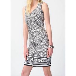 Style 1-419537611-2168 Joseph Ribkoff Black Size 8 Free Shipping Print Sweetheart Tall Height Cocktail Dress on Queenly