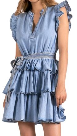 Style 1-4206227467-3011 ELAN Blue Size 8 Mini Tall Height Ruffles Cocktail Dress on Queenly