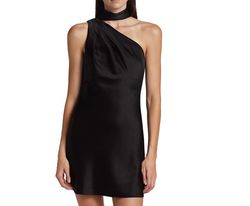 Style 1-4260183525-2168 alice + olivia Black Size 8 High Neck One Shoulder Mini Cocktail Dress on Queenly