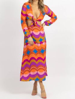 Style 1-428451738-3236 OLIVACEOUS Multicolor Size 4 Long Sleeve Straight Dress on Queenly