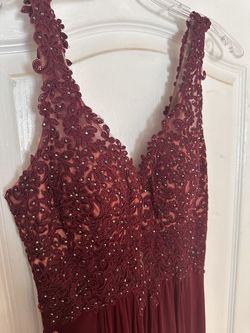 Faviana Red Size 6 Tall Height Prom Plunge Jersey A-line Dress on Queenly
