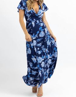 Style 1-646295840-3236 SUGARLIPS Blue Size 4 Military Floor Length Floral Straight Dress on Queenly