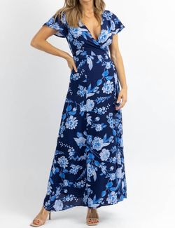 Style 1-646295840-3236 SUGARLIPS Blue Size 4 Military Floor Length Floral Straight Dress on Queenly