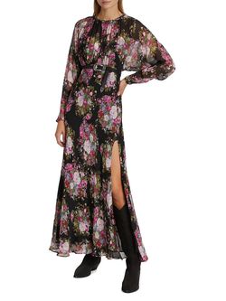 Style 1-713305795-1498 LoveShackFancy Black Size 4 A-line Sleeves Long Sleeve Side slit Dress on Queenly