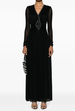 Style 1-722644917-3236 Diane von Furstenberg Black Size 4 Sleeves Shiny Sheer Straight Dress on Queenly
