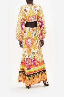 Style 1-959712791-2696 Camilla Yellow Size 12 Free Shipping Silk Floor Length Print Ivory Straight Dress on Queenly