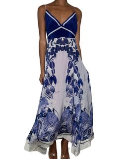 Style 1-97877749-3855 CAROLINA K Blue Size 0 Free Shipping Black Tie Floor Length Straight Dress on Queenly